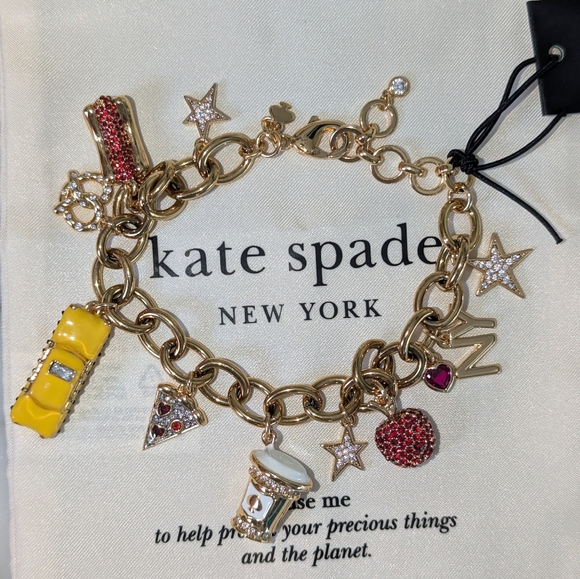 NWT Kate Spade Hit The City Gold Charm Bracelet with Colorful NYC Charms - Picture 15 of 16
